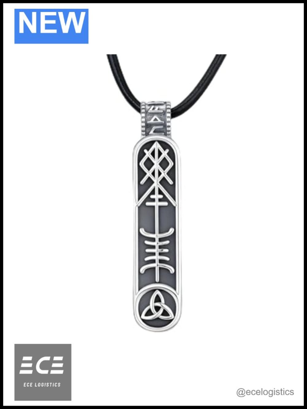 925 Sterling Silver Viking Runes Bar Necklace Unisex Protection Amulet